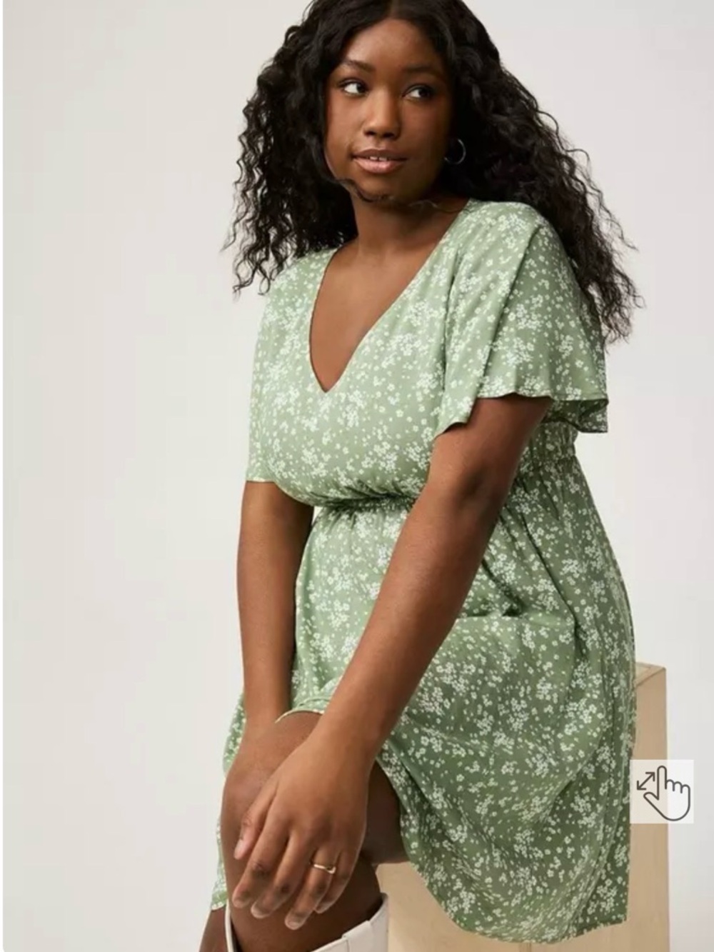 Torrid 21 Sage Green Floral V-Neck Midi Dress - Picture 13 of 14